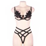 Black Elegant Embroidery Fashion Bra Set With Underwire